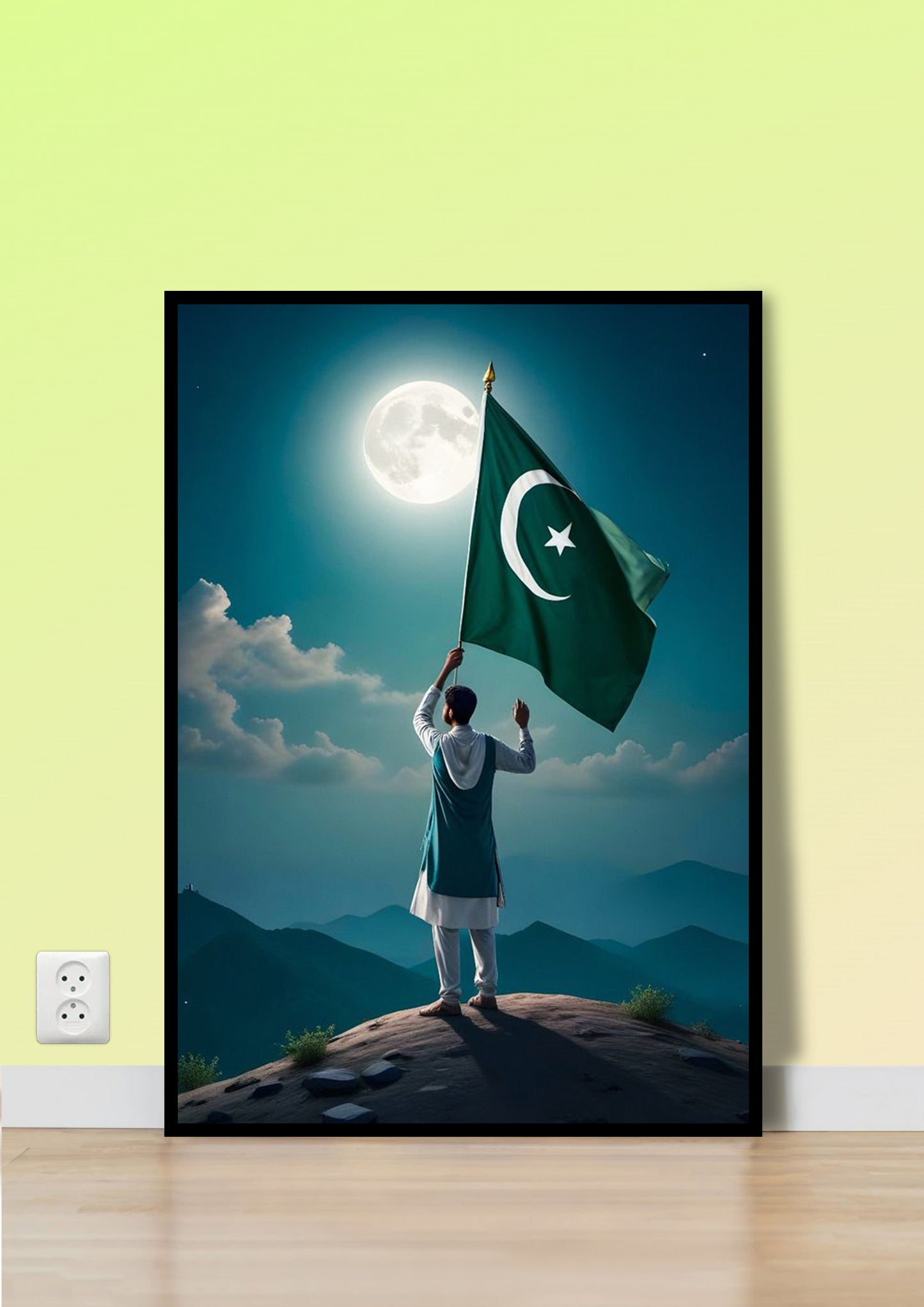 Pakistani Flag Under Moonlight Poster Wall Art
