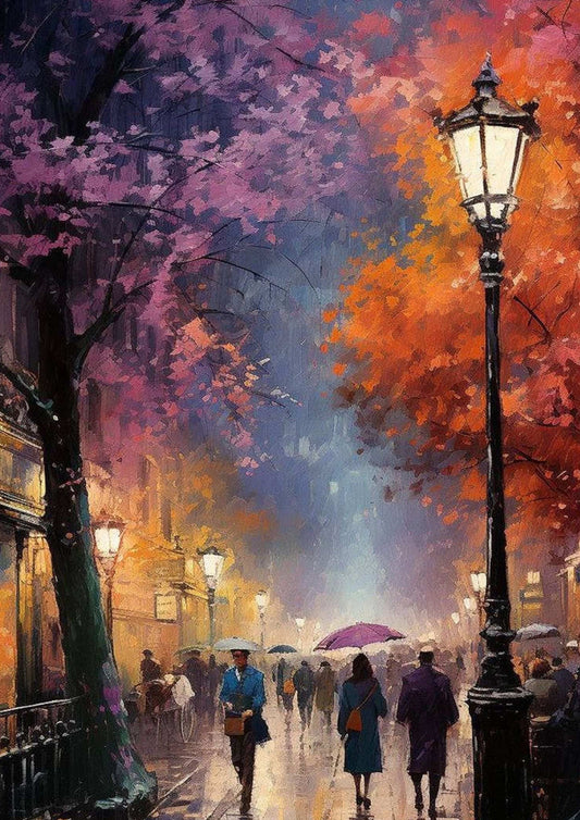 Rainy Autumn Cityscape Poster Wall Art