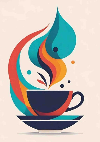Hot Teal & Orange Coffee Abstract Poster Wall Art