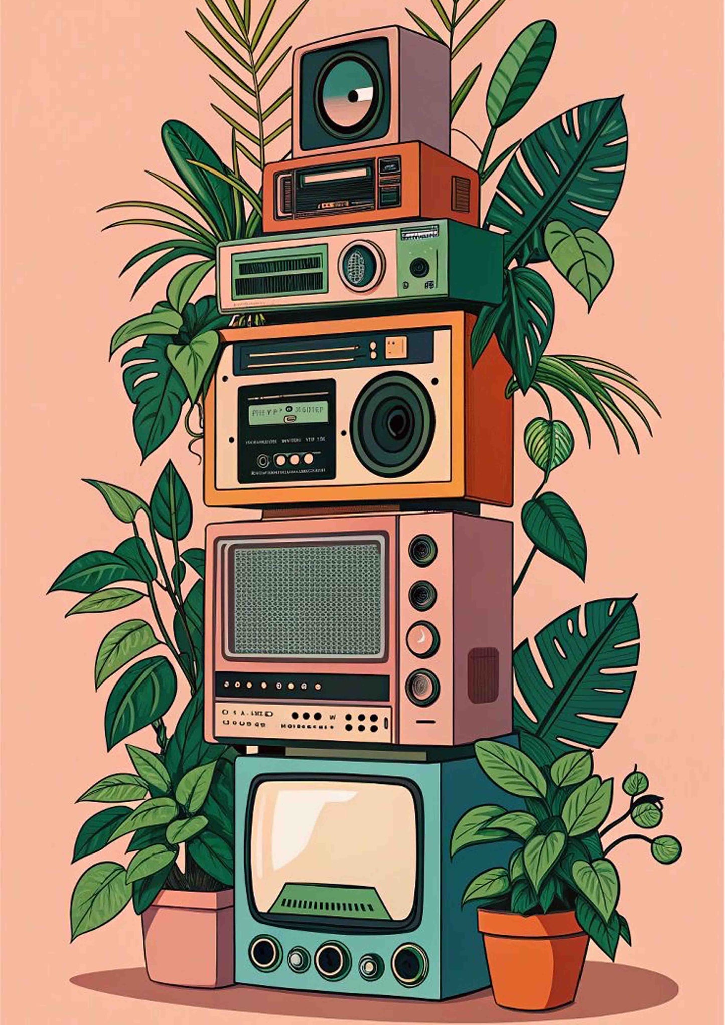 Stacked Vintage Electronics Poster Wall Art