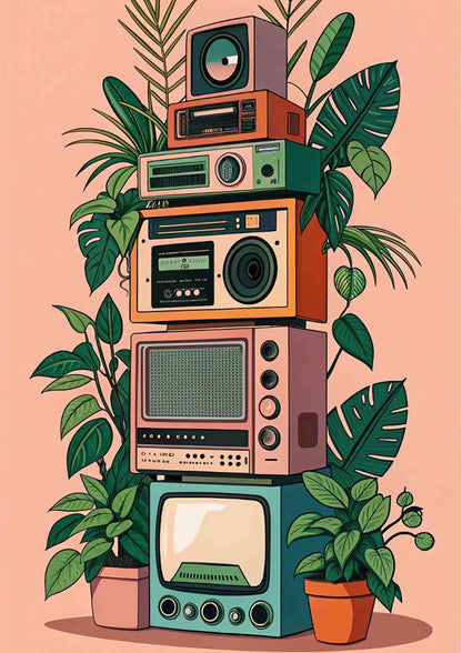 Stacked Vintage Electronics Poster Wall Art
