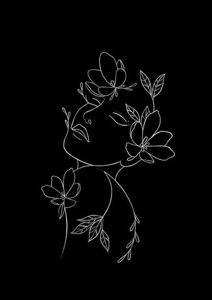 Line Art Floral Portrait Poster Wall Art