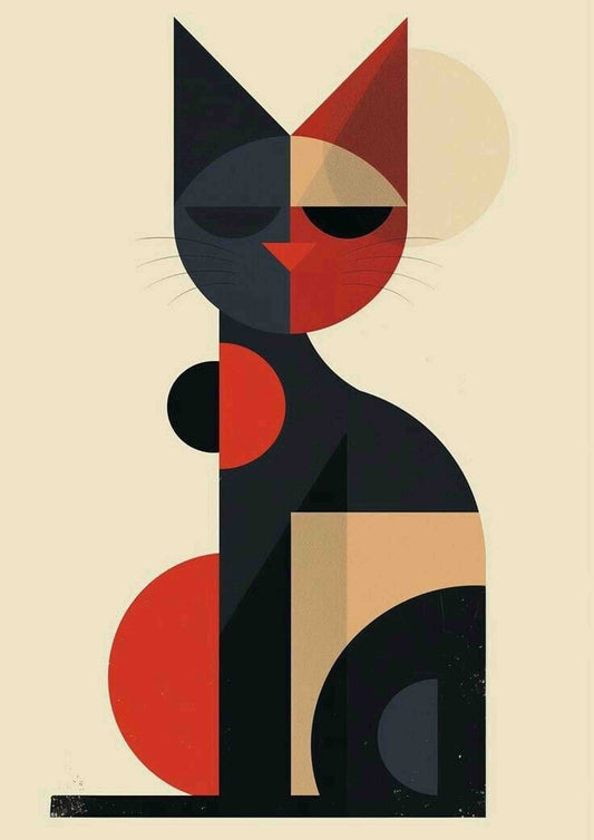 Crimson & Charcoal Abstract Cat Poster Wall Art