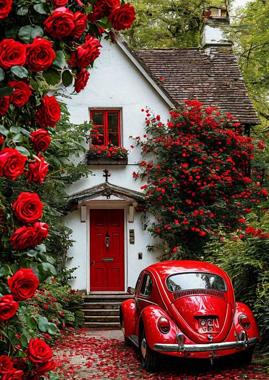 Red Rose Cottage Poster Wall Art