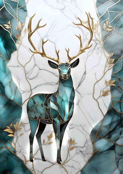 Blue & Teal Geometric Deer Poster Wall Art
