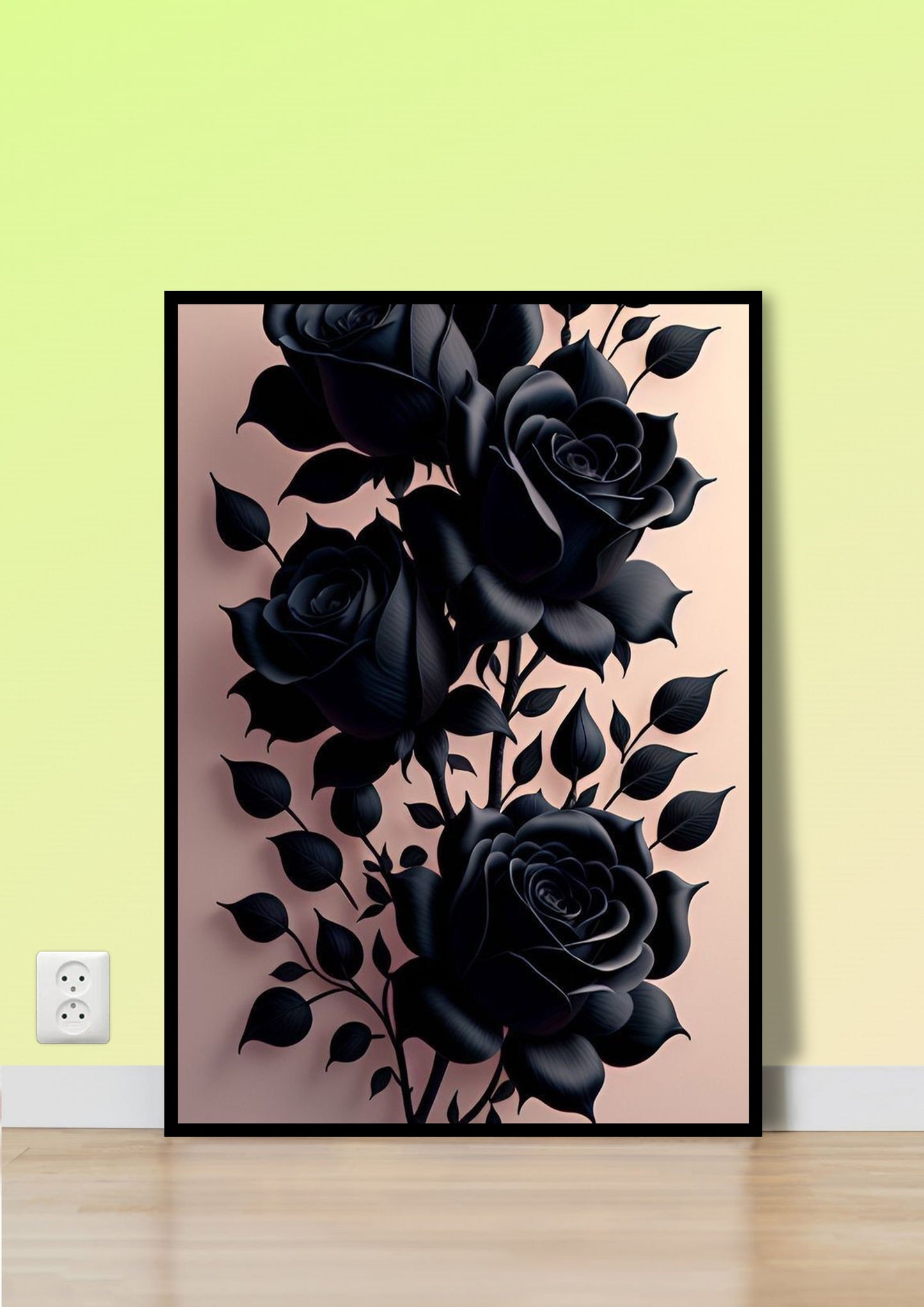 Black Roses on Pink Background Wall Art