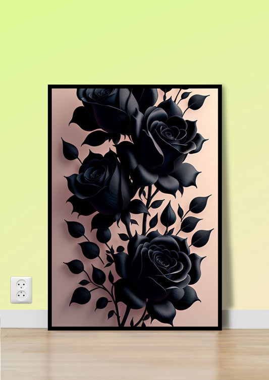 Black Roses on Pink Background Wall Art