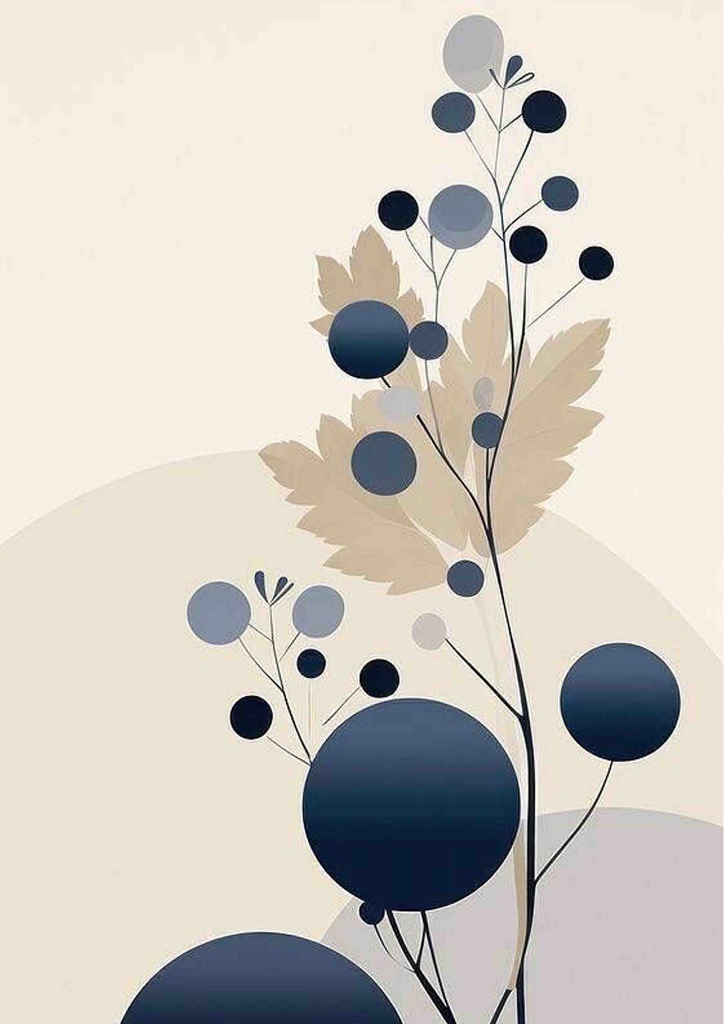 Beige & Navy Botanical Abstract Wall Art