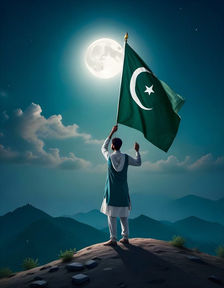 Pakistani Flag Under Moonlight Poster Wall Art