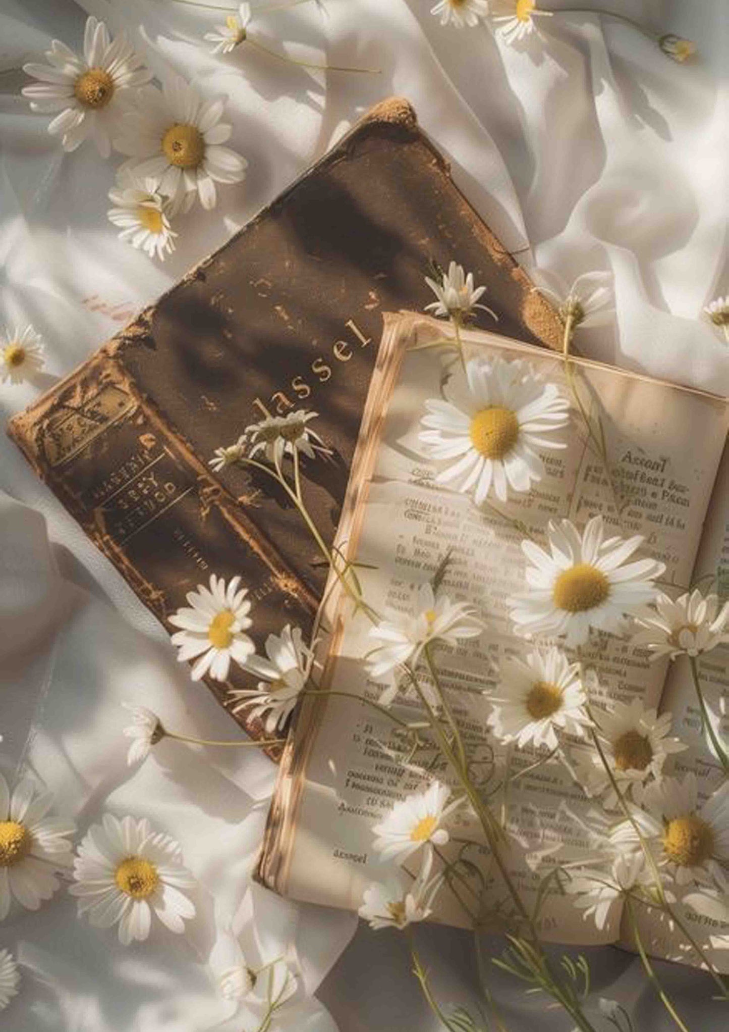 Old Books & Daisy Floral Wall Art