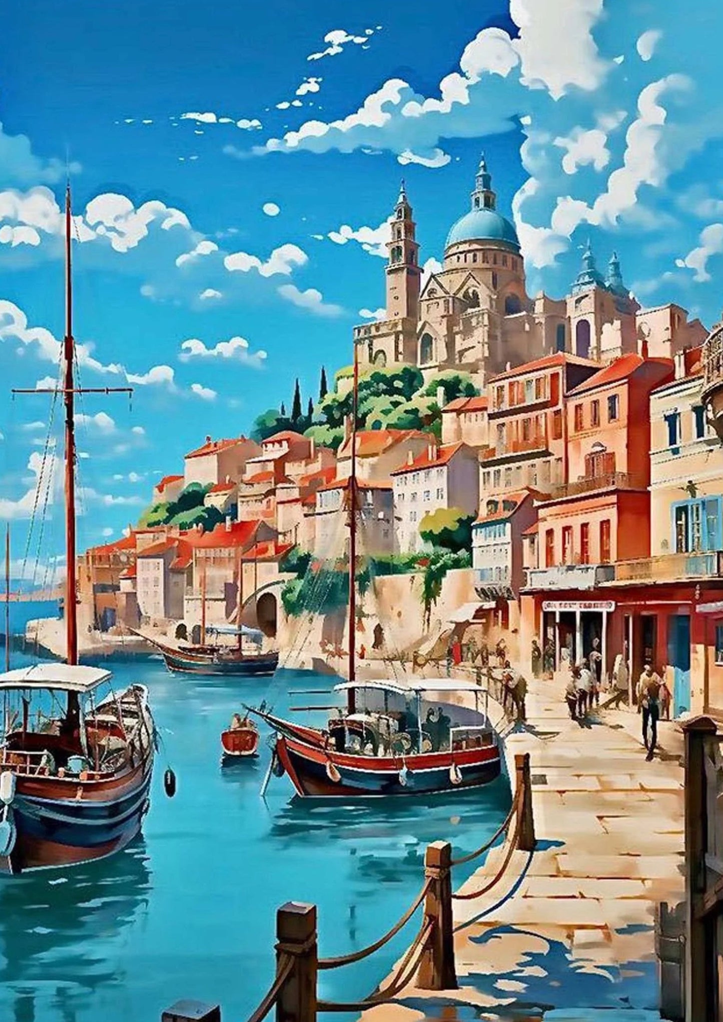 Mediterranean Harbor Town Poster Wall Art