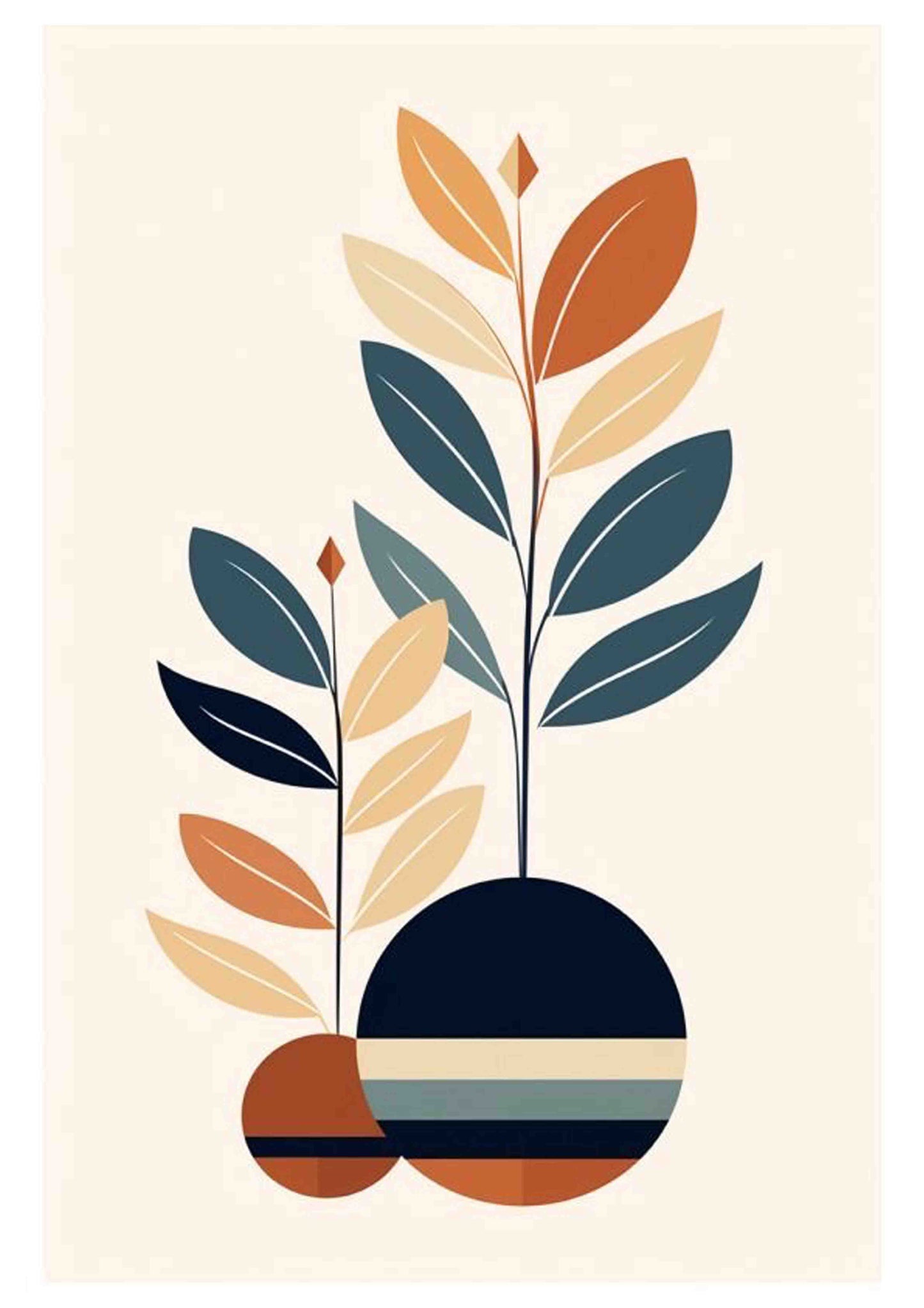 Terracotta & Navy Mid-Century Botanical Poster Wall Art