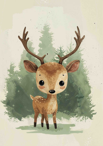 Cute Woodland Deer Poster Wall Art