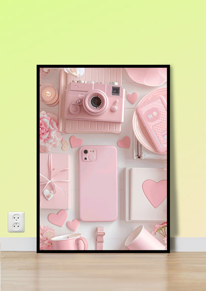 Pink Aesthetic Flat Lay Wall Art