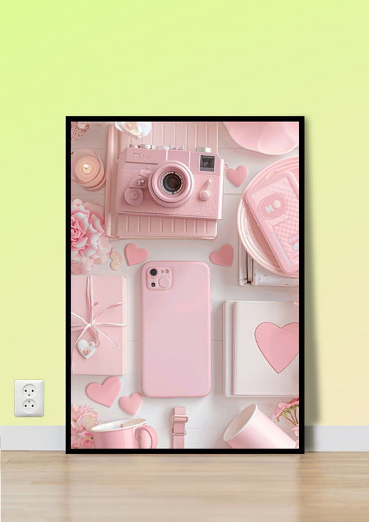 Pink Aesthetic Flat Lay Wall Art