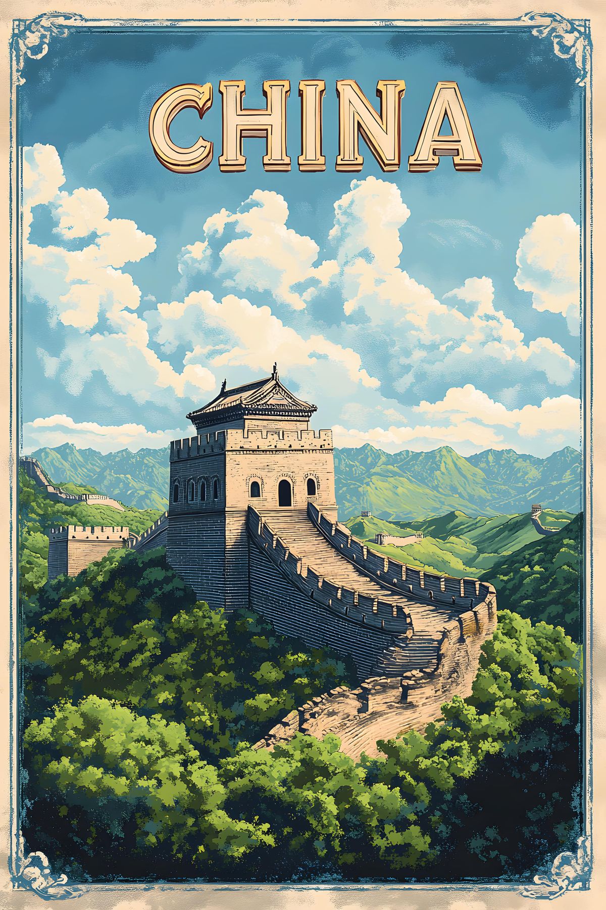 Vintage China Great Wall Travel Poster Wall Art