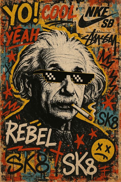 Albert Einstein Rebel Graffiti Poster Wall Art