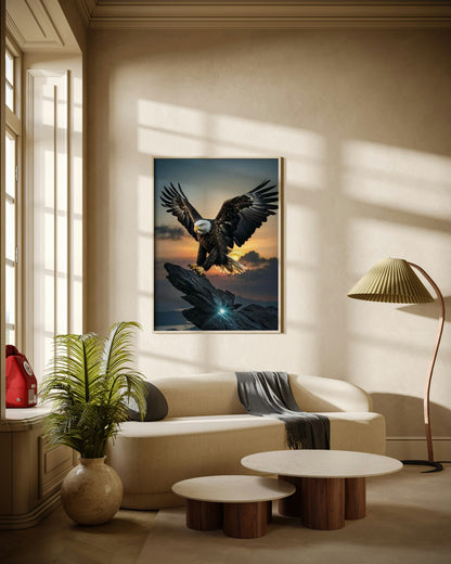 Golden Eagle on Peak at Sunset Poster Wall Art