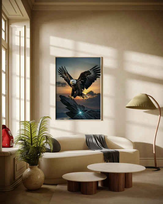Golden Eagle on Peak at Sunset Poster Wall Art