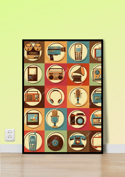 Vintage Technology Grid Wall Art