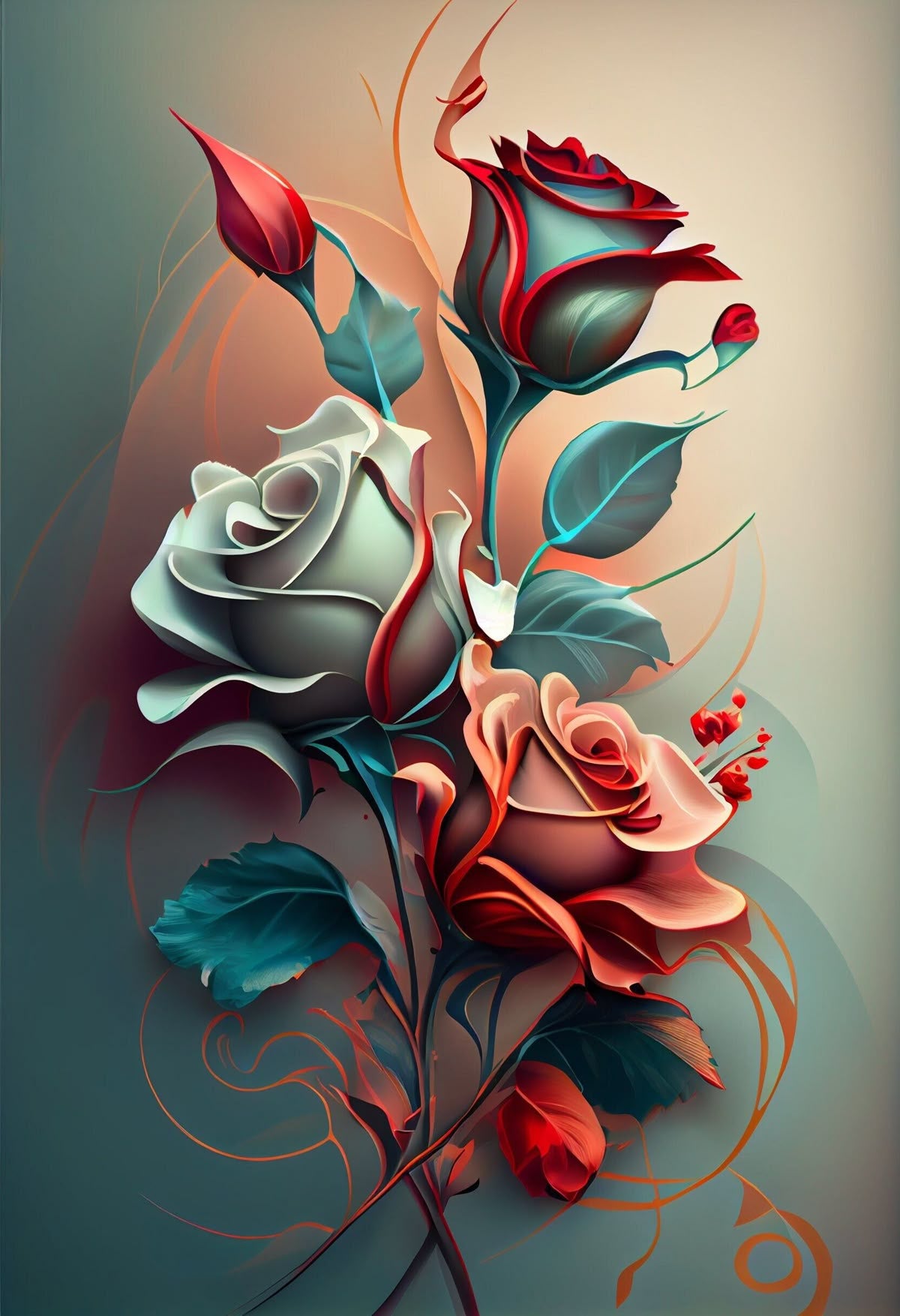 Romantic Three Roses Floral Poster Wall Art