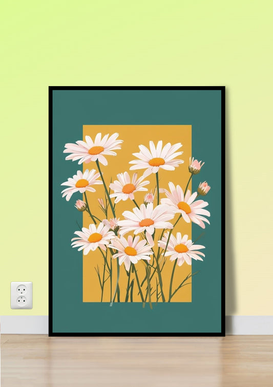 Daisies in a Mustard Frame Wall Art