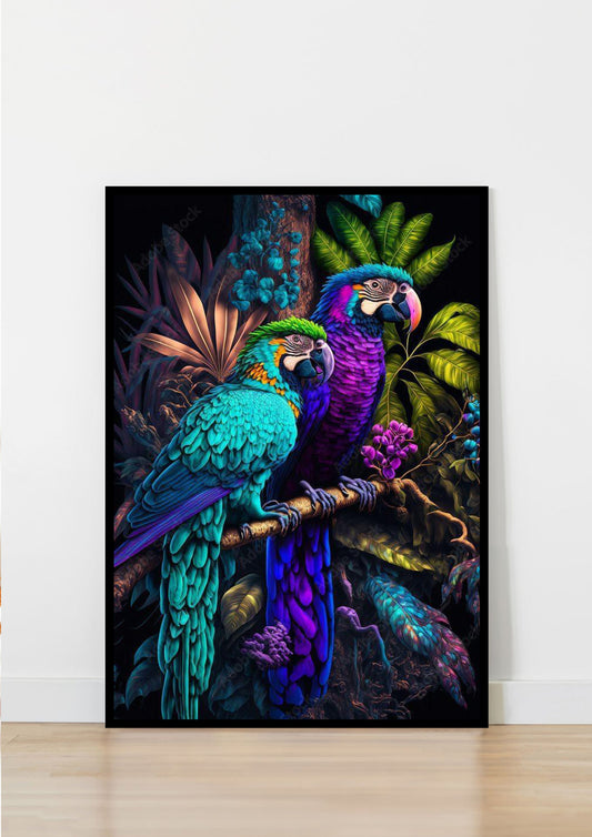 Vibrant Jungle Parrots Poster Wall Art