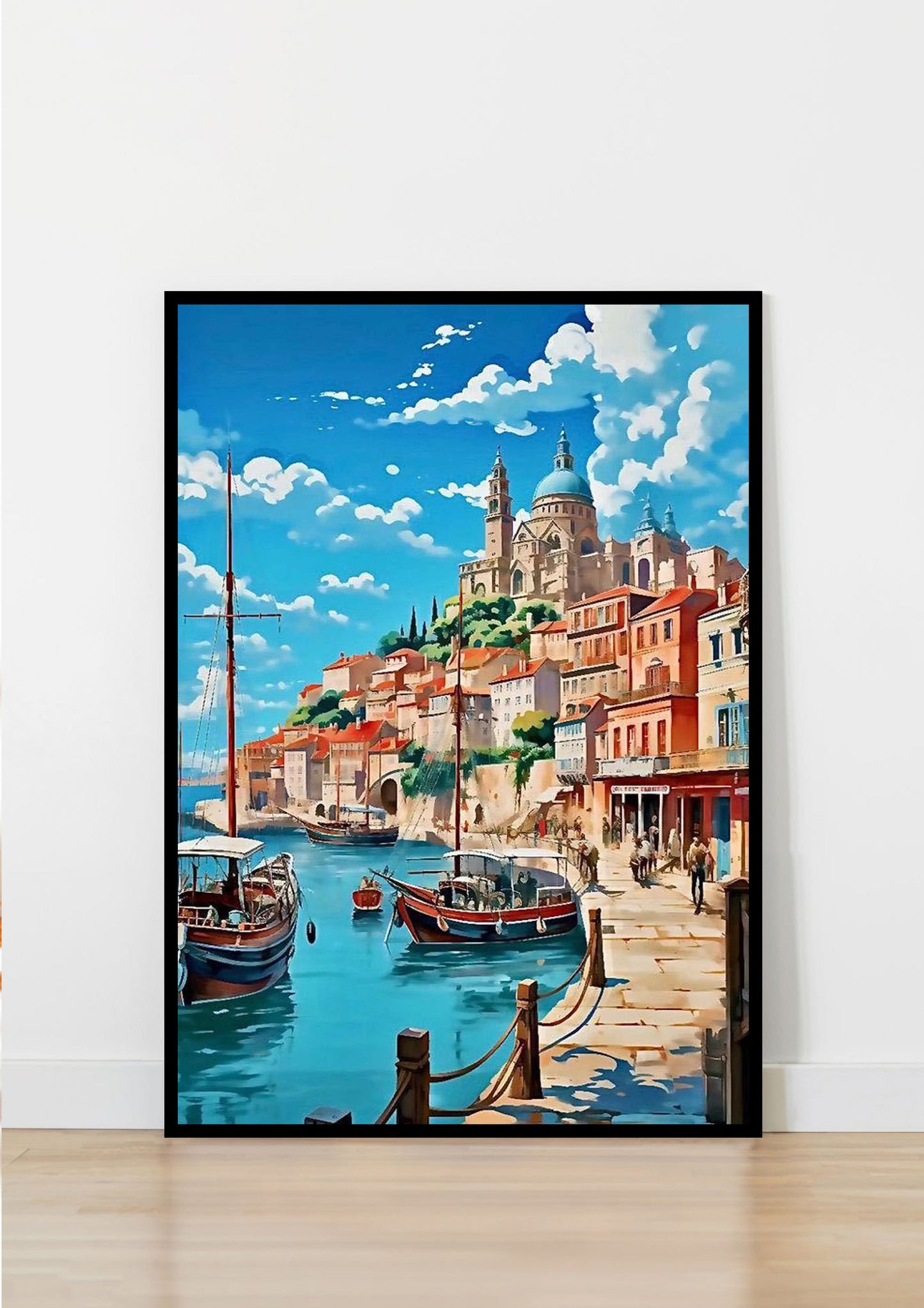 Mediterranean Harbor Town Poster Wall Art