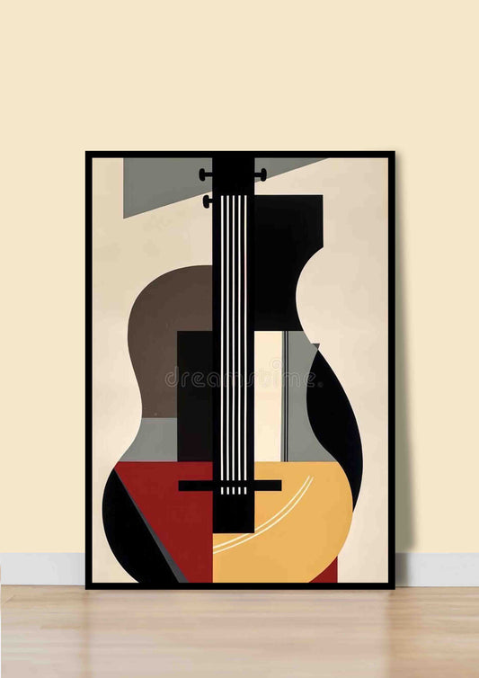 Cubist Jazz Abstract Guitar Poster Wall Art