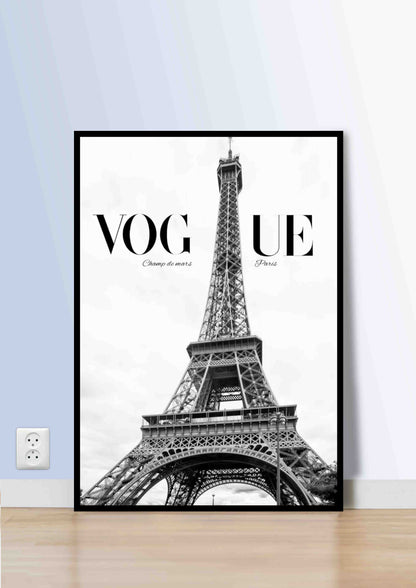 Black & White Eiffel Tower Vogue Poster Wall Art