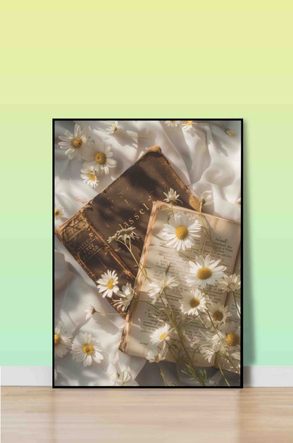 Old Books & Daisy Floral Wall Art