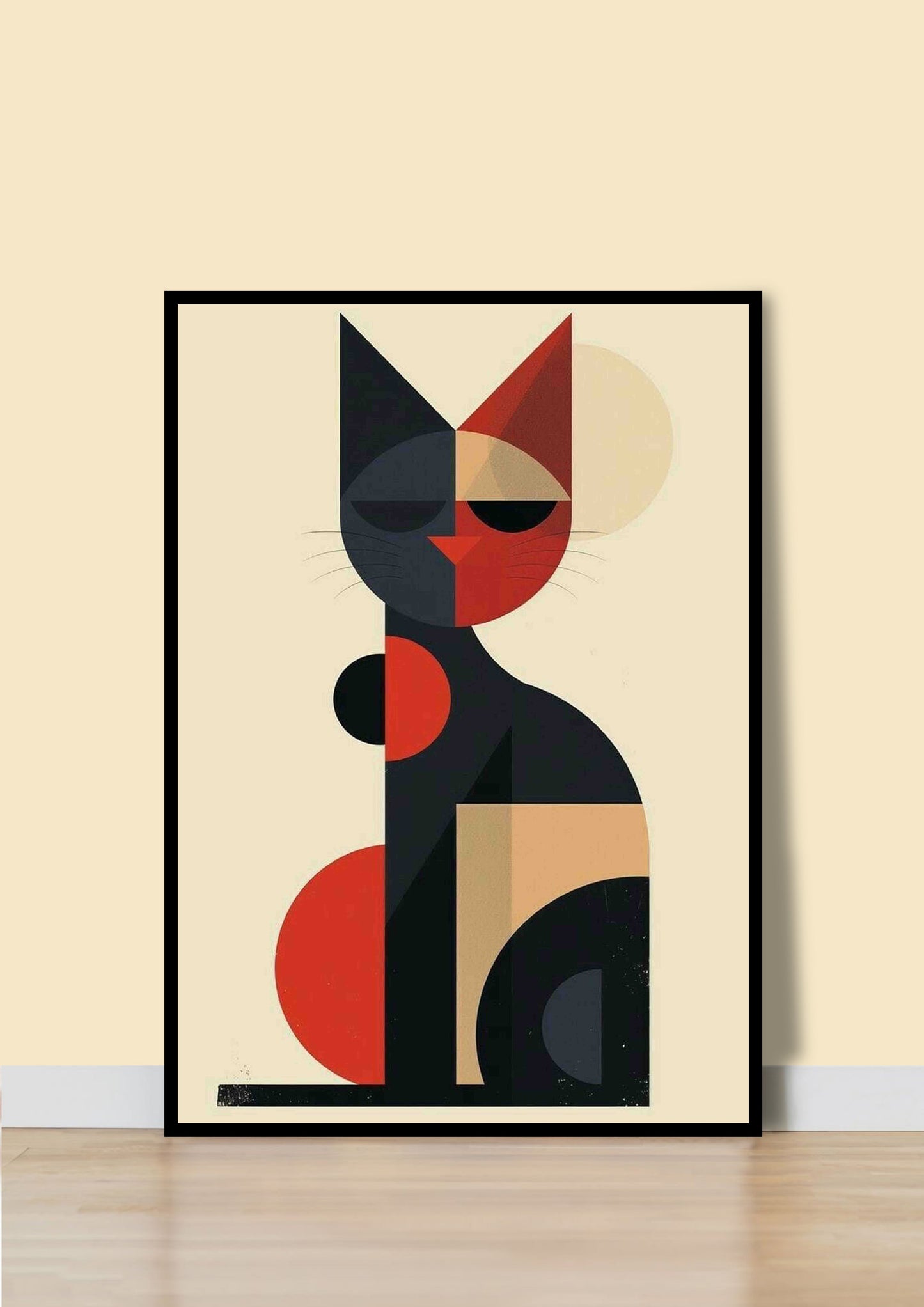 Crimson & Charcoal Abstract Cat Poster Wall Art