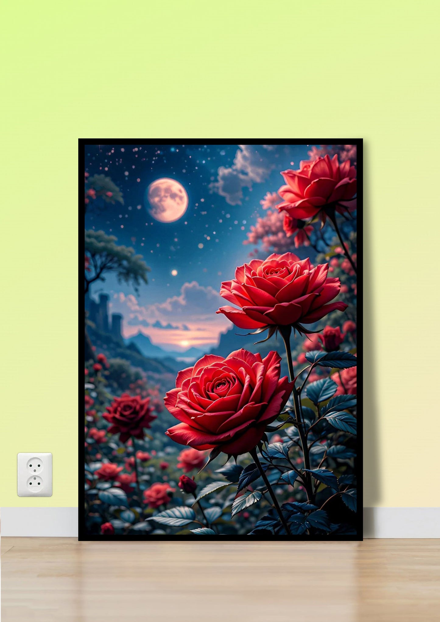 Romantic Rose Field at Night Wall Art