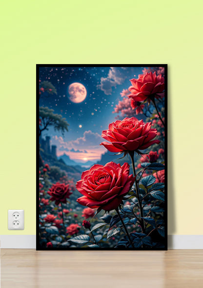 Romantic Rose Field at Night Wall Art