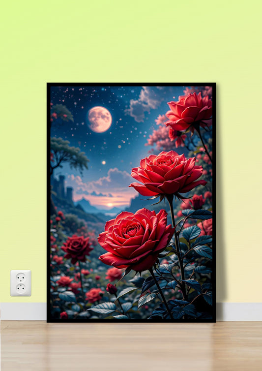 Romantic Rose Field at Night Wall Art