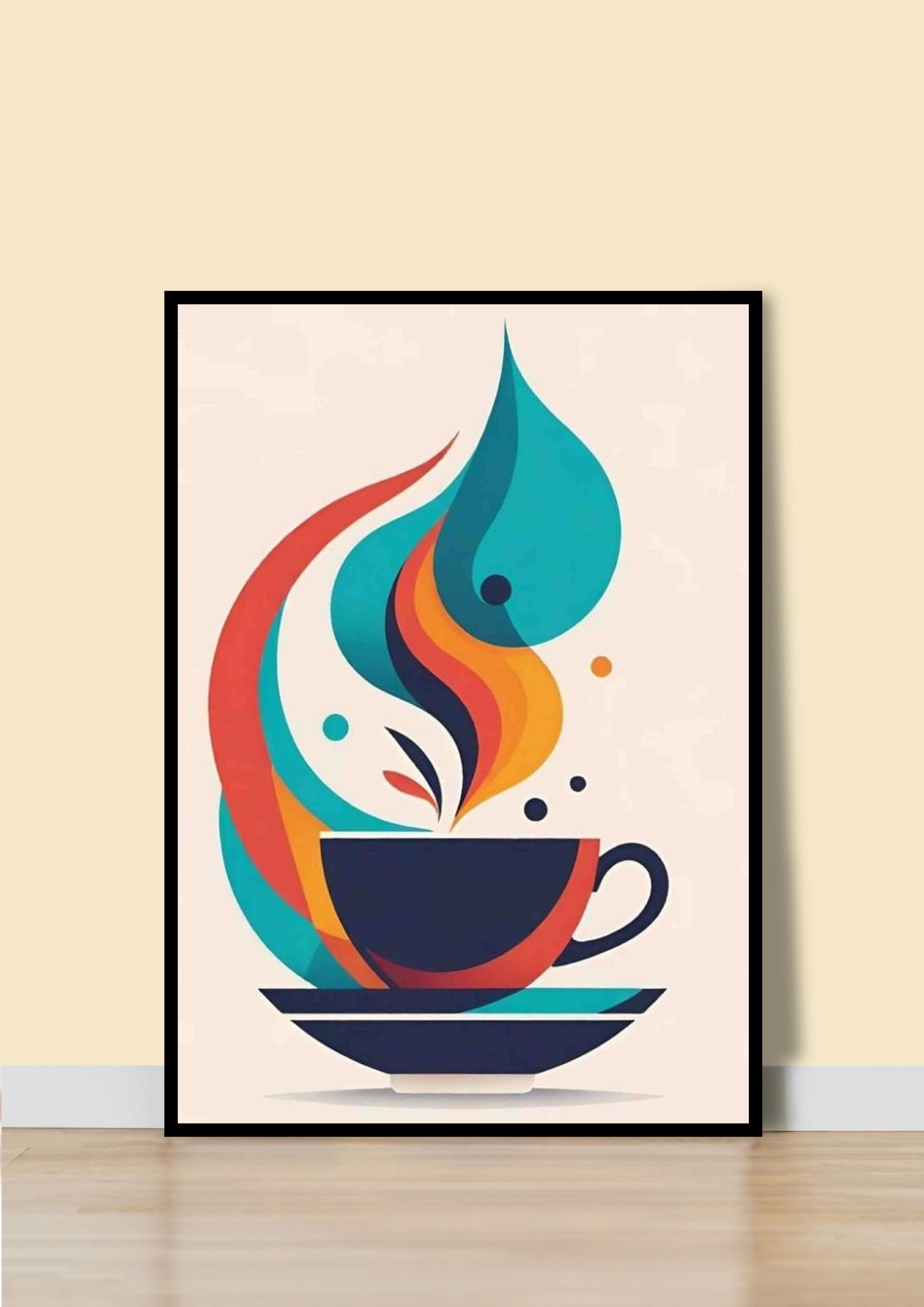 Hot Teal & Orange Coffee Abstract Poster Wall Art