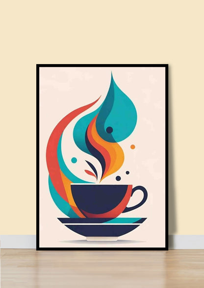 Hot Teal & Orange Coffee Abstract Poster Wall Art