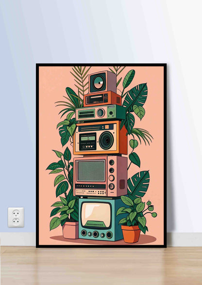 Stacked Vintage Electronics Poster Wall Art