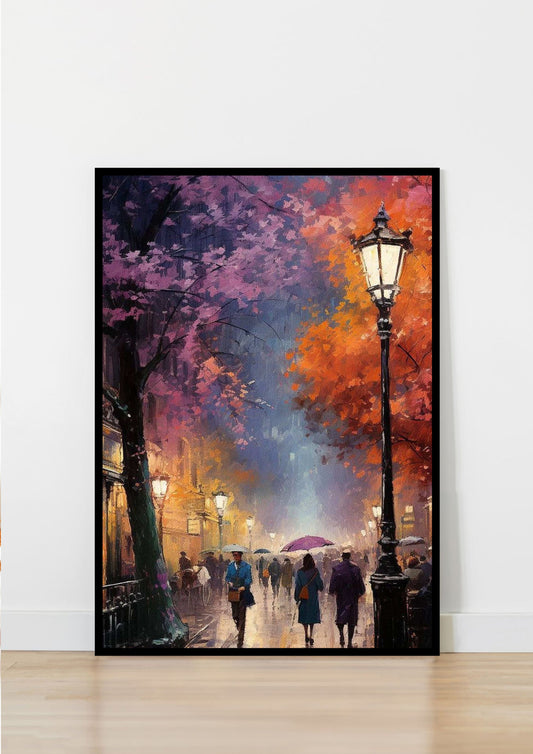 Rainy Autumn Cityscape Poster Wall Art