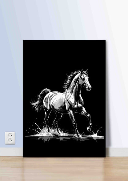 Monochrome Running Horse Poster Wall Art