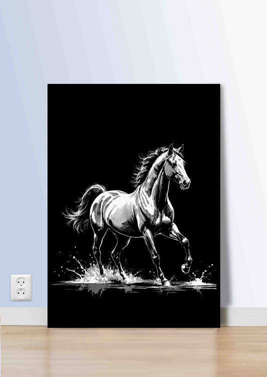 Monochrome Running Horse Poster Wall Art
