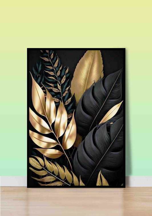 Black & Gold Tropical Leaves Wall Art