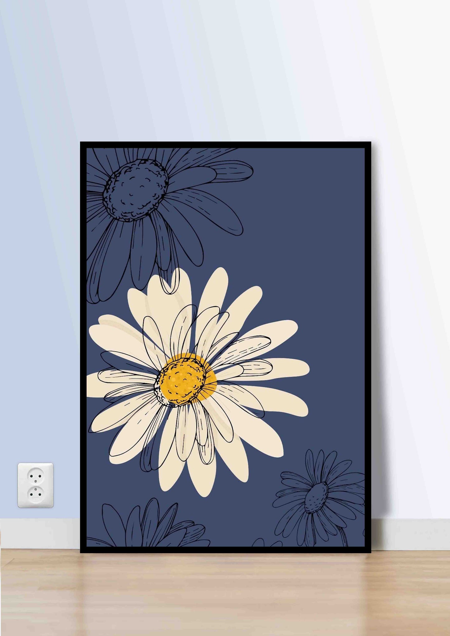 Navy & Yellow Daisy Floral Poster Wall Art