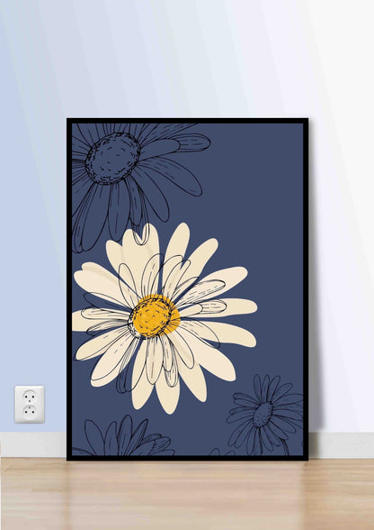 Navy & Yellow Daisy Floral Poster Wall Art