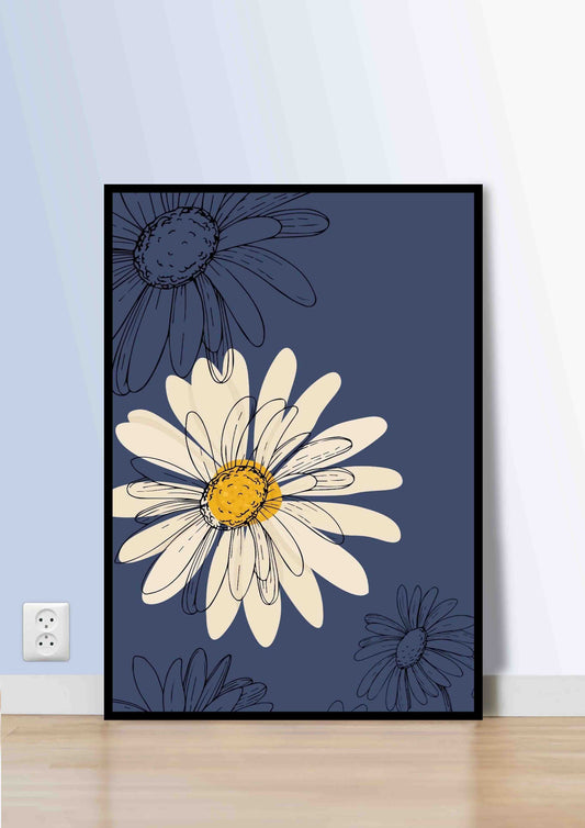 Navy & Yellow Daisy Floral Poster Wall Art