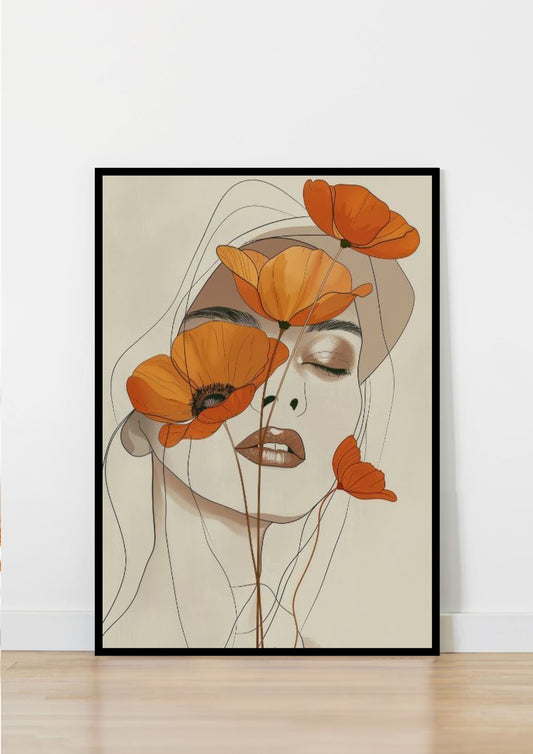 Terracotta Poppy Abstract Portrait Poster Wall Art