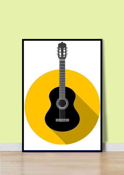 Bold Yellow & Black Guitar Minimalist Poster Wall Art