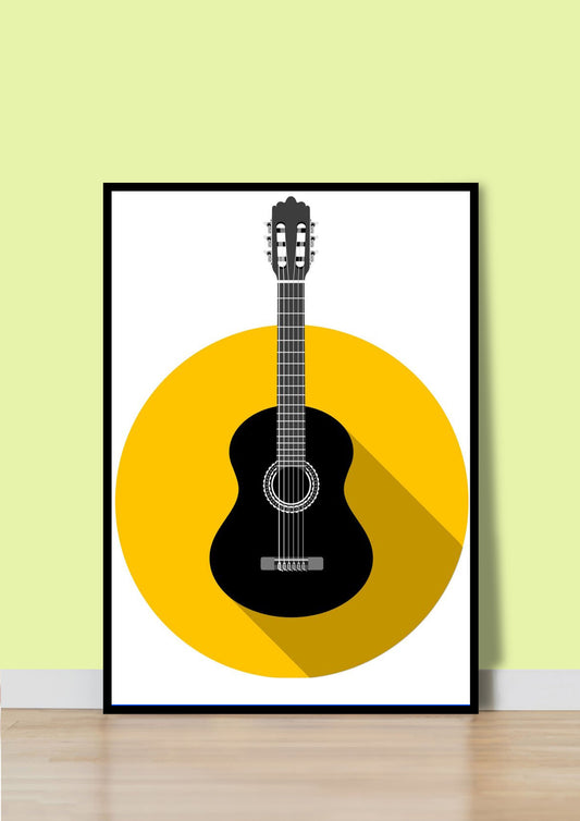 Bold Yellow & Black Guitar Minimalist Poster Wall Art