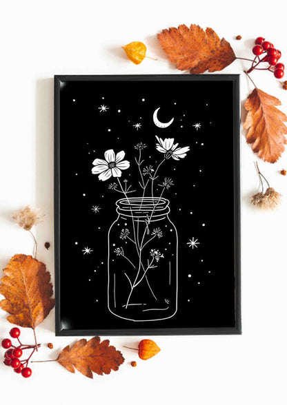 Starlight Flowers Jar Poster Wall Art