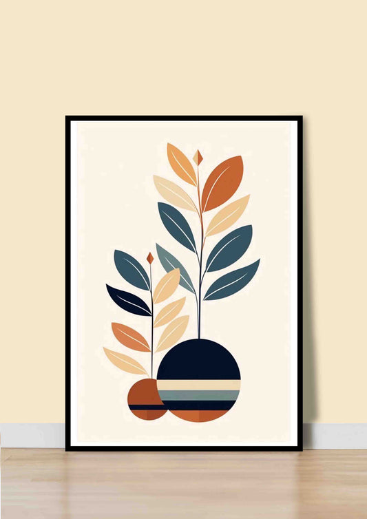 Terracotta & Navy Mid-Century Botanical Poster Wall Art